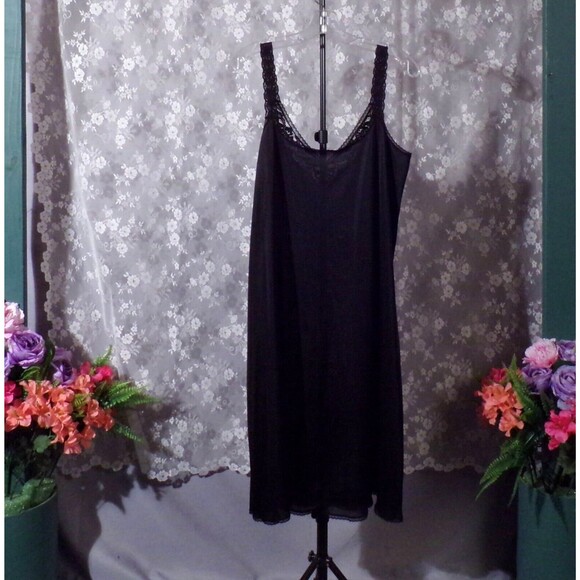 Vintage 90s Slip 1990s Black Full Dress Slip Lingerie Pinup Goth Size Large - Picture 2 of 5